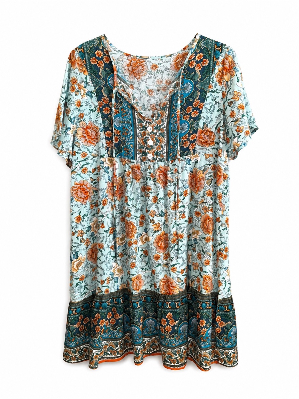 SHEIN Teal & Orange Floral Boho Top